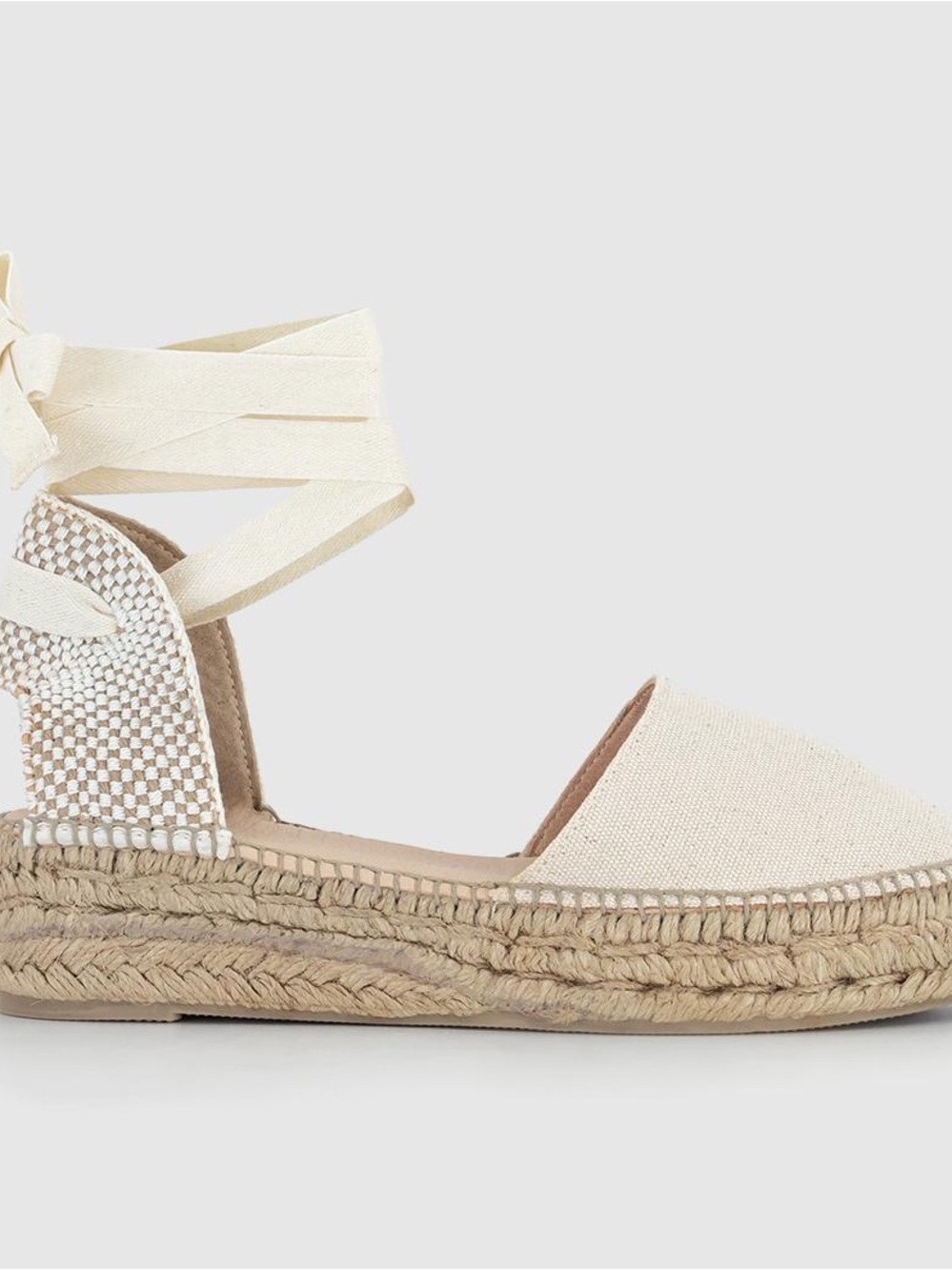 Women's Cream Espadrille Ankle-Tie Flat